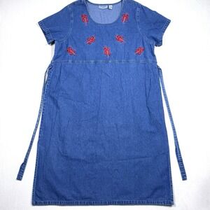 Vintage Jane Ashley Dress Women 3X Denim Jumper Embroidered Candy Cane Christmas